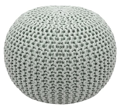 COTTON CRAFT Round Ash Grey Pouf - Hand Knitted Braided Cord Dori Ottoman