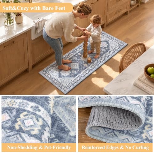HEBE Boho Kitchen Rugs Set of 3, Non Slip Washable Kitchen Mats for Floor