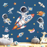 wondever Rocket Astronaut Wall Stickers Universe Space Planet Outer Space Peel and Stick Wall Art Decals for Baby Nursery Kids Bedroom Playroom