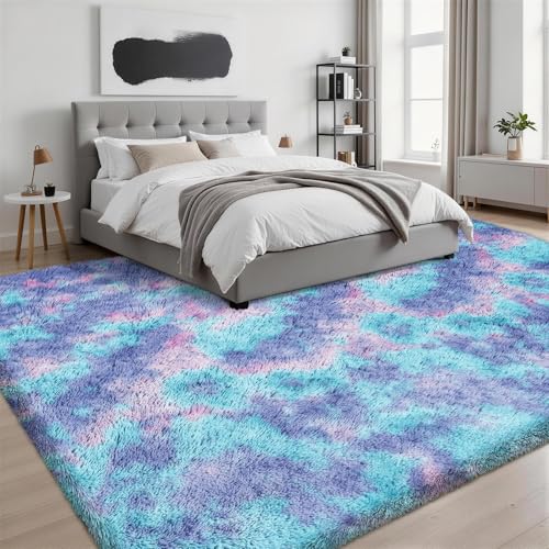 9x12 Area Rug Living Room Bedroom Fluffy Plush Shag Carpet Rainbow