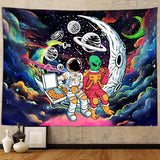 Sanzugh Funny Space Astronaut Alien Tapestry for Men Guys Bedroom, Cool Trippy Universe Planet Art Tapestries Wall Hanging College Dorm Boys Room Decor 60"X40", Psychedelic Blacklight Galaxy Poster