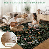Floral Washable Runner Rug 2x8 Non Slip, Boho Flower Hallway Runner, Botanical Birds Indoor Ultra-Thin Soft Floor Carpet Runner for Kitchen Laundry Bath Room Entrance, Black