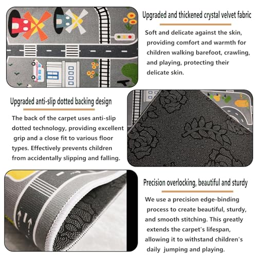 Car Rug Play Mat Road Rug,Kids Carpet Playmat Rugs City Life Great for Playing with Cars and Toys,Children Educational Race Track Rugs with Non-Slip Rubber Backing for Playroom Bedroom Classroom