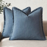Foindtower Decorative Linen Fringe Throw Pillow Covers 26×26 Inch,Dark Blue