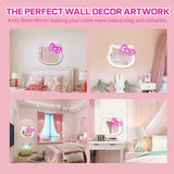 MCJSGSP Anime Hello Kit Mirror with Light Neon Signs for Wall Decor, Teen Girl Gift，Makeup Mirror neon Sign Room Decor (14.6 * 12.2 inch)