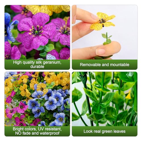 Artificial Fake Flowers for Outdoor UV Resistant,16 Bundles Silk Outside Plants Decoration for Hanging Planters, Daisy Eucalyptus Faux Flower Spring Summer Garden Yard Patio Balcony Home