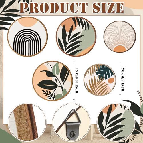 Qunclay 5 Pcs Wall Art Decor Wooden Living Room Wall Decor Bohemian Hanging Farmhouse Geometric 10'' and 8'' Aesthetic Wood Minimalist Posters for Bedroom(Boho, Leaf)