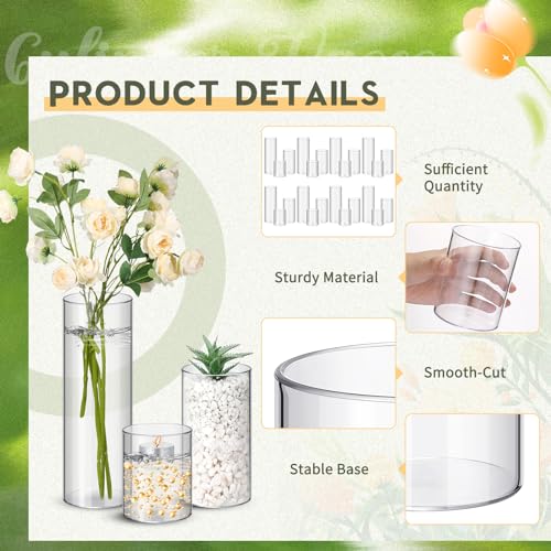 Nuogo Plastic Cylinder Vases Tall Plastic Flower Vases for Centerpieces Flower Holder for Home Wedding Office Party Formal Dinners Decorations(4''/6''/8'', Modern, 12 Pcs)