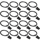 16 Pack Curtain Rings with Clips, Window Clip Rings Black Curtain Hooks Hangers Clip Rings for Hanging Drapery Drapes Bows, Small 1.26 Inch in Diameter, Fits up to 1" Rod