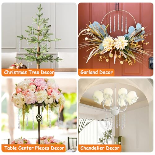 12pcs Crystal Icicle Christmas Tree Ornaments, Glass Beads Hanging Chandelier Pendants for Christmas Party Wedding Winter Decorations (Crystal AB)