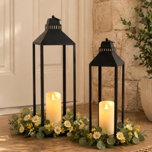 Large Lanterns Decorative Outdoor Indoor, 23" 19" Floor Lantern with Candle