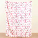 Pink Bow Throw Blanket –Spring Mother's Day Soft Fleece Blanket for Girls and Women, Coquette Aesthetic Room Decor for Bed, Couch, Chair, Preppy Bedroom or Gift, Cute Pink Bow Decor Blanket