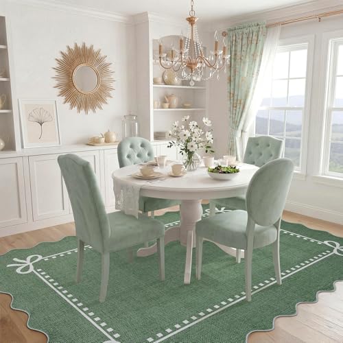 Garvee Scalloped Bow Rug Green Washable Solid 3x5 Area Rugs for Living Room
