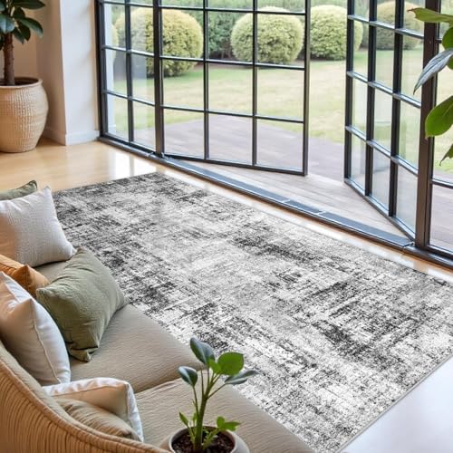 Extra Wide Hallway Rug 4x9: Washable Modern Abstract Living Room Rug Black