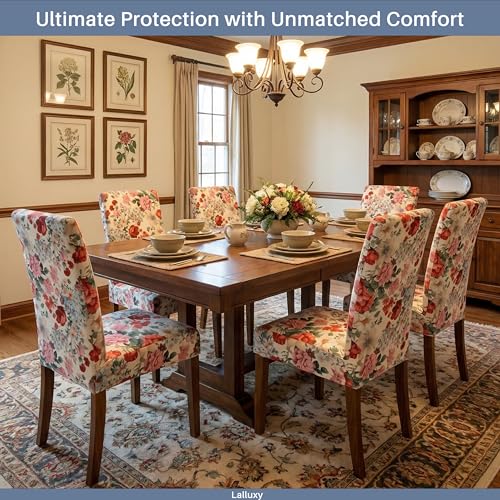 Chair Covers for Dining Chairs Set of 4, Stretchy Soft Parson Chair Covers Removable Washable Kitchen Dining Room Chair Slipcovers with Elastic for Universal Fit (Bloom Splendor)