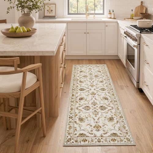 jinchan 2x5 Traditional Floral Runner Rug, Washable Rug, Oatmeal Rust