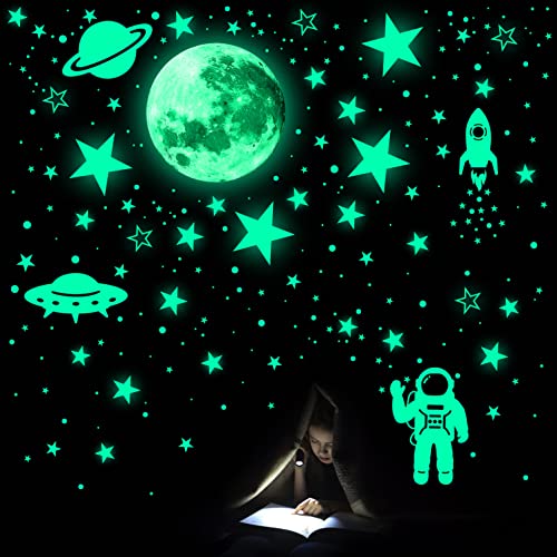 1078 PCS Glow in The Dark Stars for Ceiling Planets Galaxy Space Nursery Wall Stickers Rocket Astronaut Kids Boys Room Decorations Bedroom