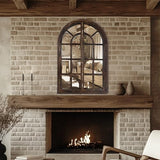 Arched Wall Mirror with Window Pane Design 36x24 Inch Rustic Farmhouse Wood Decorative Mirror for Living Room Bedroom Entryway