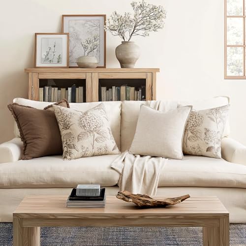 Set of 2 Decorative Floral Pillow Covers 22x22 Inch Light Brown