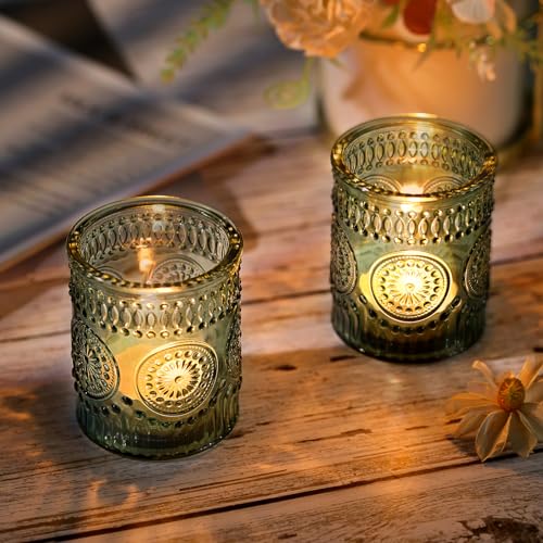 Green Votive Candle Holders Set of 36- Glass Tealight Candle Holders Bulk