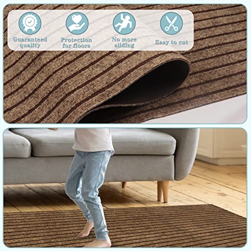 Runner Rug 2FT x 6FT, AYOHA 2'-82' Utility Carpet Runner for Entryway Hallway Aisles Balcony Garages, Area Rugs with Non-Slip Rubber Backing, Brown Strip (Available Custom Sizes)