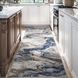 PADOOR Abstract 2'x6' Runner Rug, Washable Non-Slip Low Pile, Marble Blue