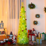 BrilliantJo Christmas Tree 5ft Valentines Day with Light Balls Ornaments Hairy Pop Up Pencil Tinsel Collapsible Stand for Xmas Holiday Party Decorations, Home Office Display Decor, Fruit Green