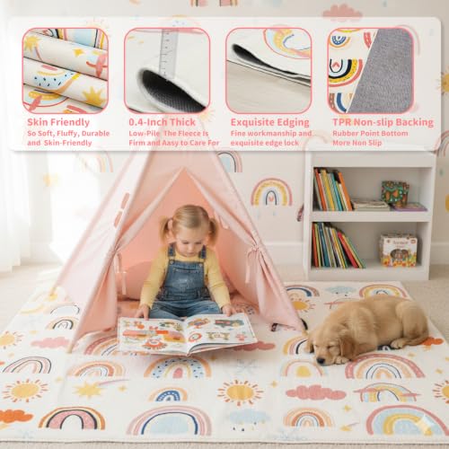 Rainbow Kids Rug 3'3" x 4'11", Soft Kid Area Rug, Large Washable Space Mat, Non-Slip Cute Rainbow Weather Kid Crawling Floor Mat for Living Room Playroom Classroom Bathroom(for Age 2+)