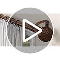 Wood Curtain Rods for Windows 36 to 88 Inch, 1" Adjustable Heavy Duty Boho Drapery Rod Decorative Curtain Rods with Finials Rustic Window Treatment Rods for Kitchen Farmhouse Bedroom Patio