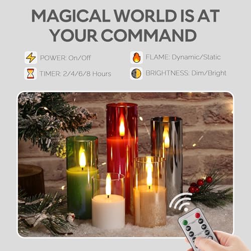 Grey Glass Flameless Pillar Candles with Remote Batteries Set of 5