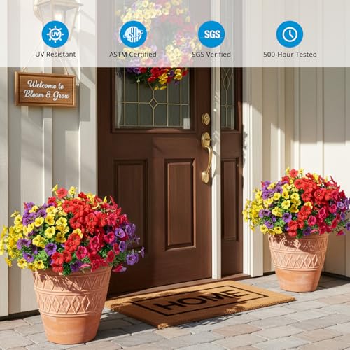 Auihiay 14 Bundles Outdoor Flowers UV Resistant, Real UV Resistant, Artificial Flowers for Outdoor, Faux Plants for Spring Summer Decoration, Porch Patio Yard Garden Window Box Pot Planters