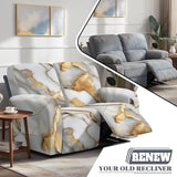 Reclining Loveseat Slipcover, White Gold Marble Crack Abstract Print 6-Piece Stretch Lazy Boy Sofa Covers, 2 Seat Loveseat Recliner Cover Thick Soft Washable
