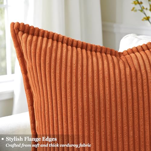 decorUhome Fall Corduroy Rust Throw Pillow Covers 16x16 Set of 2