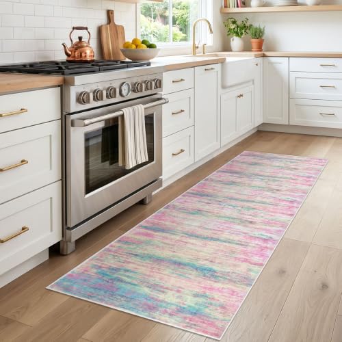 KOZYFLY Modern Kitchen Runner Rug 2x6 Washable Rug Runner Multi-Pink