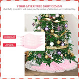 Christmas Wedding Tree Skirt, 4 Layer 47 in Snowflake Tulle Tree Decoration for Party Indoor, Fluffy Tree Cover Mat Ornament for Holiday, Pink