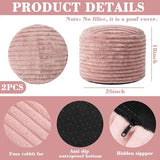 2 Pcs 26 x 18 Inch Unstuffed Pouf Cover Ottoman Foot Rest - No Filler, Faux Rabbit Fur Foot Stool Floor Bean Bag Floor Chair Storage for Home Decor Bedroom Living Room (Pink)