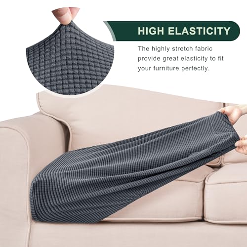 CHUN YI 3Piece Stretch Couch Cushion Covers, Sofa Seat Slipcovers for Pets, Suitable for Armchair Loveseat Sofa with Spandex Jacquard Washable Fabric(3Piece,Grey)