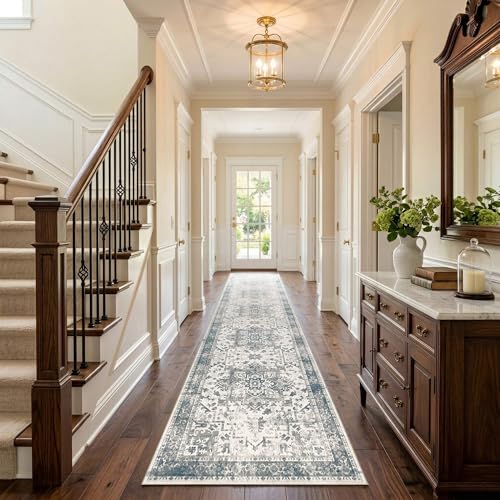 2x10 Blue Vintage Runner Rug for Hallways Kitchen