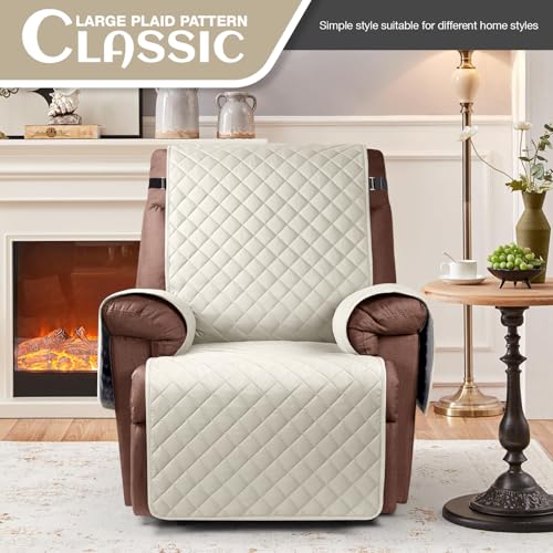 KinCam 100% Waterproof Recliner Loveseat Cover with Console X1, Recliner Couch Covers X1, Recliner Chair Covers X1(Ivory)