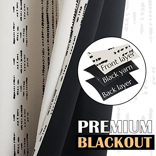 jinchan 95% Blackout Boho Curtains 84 Inches Long for Bedroom Living Room Black on Beige Geometric Printed Grommet Top Room Darkening Thermal Insulated Window Drapes 2 Panels