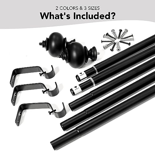 Deconovo Adjustable Curtain Rod for Windows, 3/4 Inch Diameter Heavy Duty Window Rod with Decorative Finials and Installation Hardware, 48"-84", Black, 1 Pack