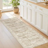 Washable Runner Rugs for Bedroom - 2x6 Runner Rug Non Slip, Ultra-Thin Entryway Runner, Soft Abstract Kitchen Runner for Hallway, Laundry, Bathroom, Indoor Door Mat(2'x6', Brown/Ivory)