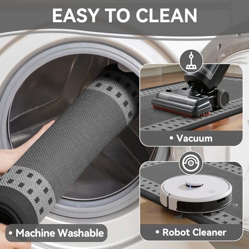 Kitchen Rugs Set of 2, Kitchen Mats for Floor,17x30+17x47 Grey