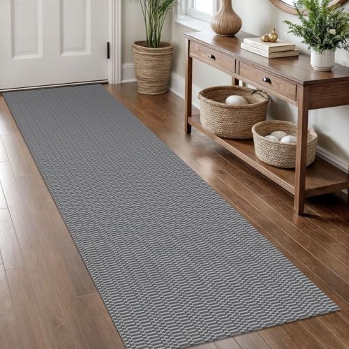 KOZYFLY 2x8 Runner Rug, Washable Non Slip Woven Kitchen Hallway Rug, Grey