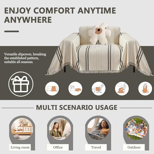 DREAMINGO Couch Cover for Armchair Reversible Chenille Chair Sofa Protector Washable Couch Cover Blanket for Living Room Striped Jacquard Recliner Furniture Slipcover 71"x71"