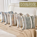 AmHoo Set of 2 Chenille Striped Textured Boho Throw Pillow Covers Aesthetic with Tassels Woven Decorative Pillow Case for Couch Bed Sofa Bedroom Modern Funky 18 x 18-Inch Brown