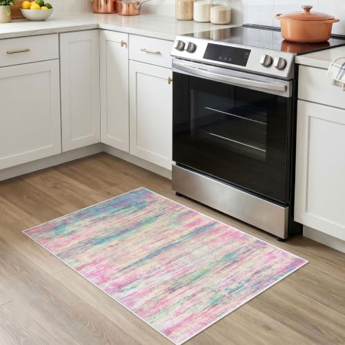 KOZYFLY Abstract Rugs for Entryway 2x3 Small Area Rug Multi-Pink
