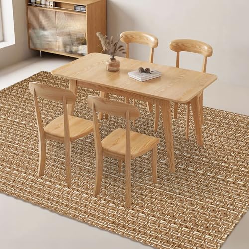 Tan Brown Faux Jute Area Rug 5x7 ft,Braided Solid Rubber Backed Indoor Rug