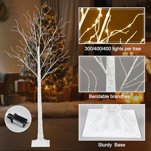 Aurelema 6 Pcs Lighted Birch Tree 8 Modes Christmas Artificial LED Lights Birch Tree for Indoor and Outdoor Home Decor Thanksgiving Christmas Holiday Decoration (4ft 5ft 6ft,Warm White)