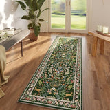Rugcomf Runner Rug 2x6 Floral Washable Non Slip, Emerald Green